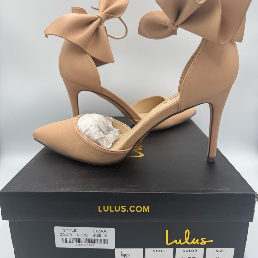 Lulu's Nude Bow Ankle Strap Heels size 9 New in Box - Picture 3 of 8